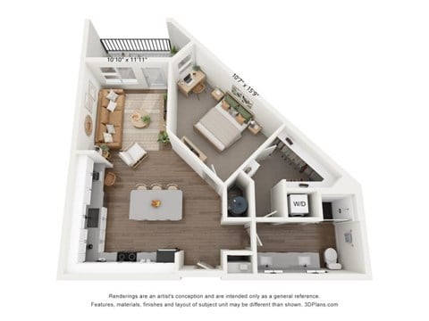 Floor plan for 1 bed, 1 bath, 787 sqft