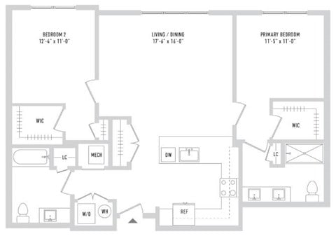Floor plan for 2 beds, 2 baths, 1178 sqft