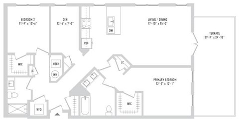 Floor plan for 2 beds, 2 baths, 1356 sqft