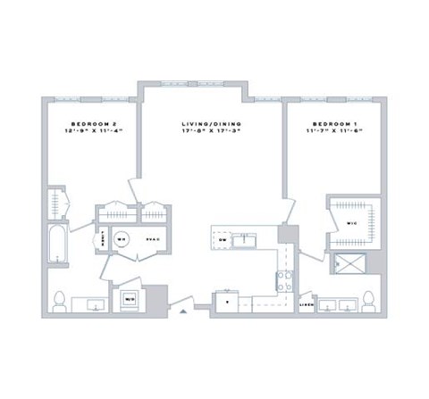 Floor plan for 2 beds, 2 baths, 1180 sqft