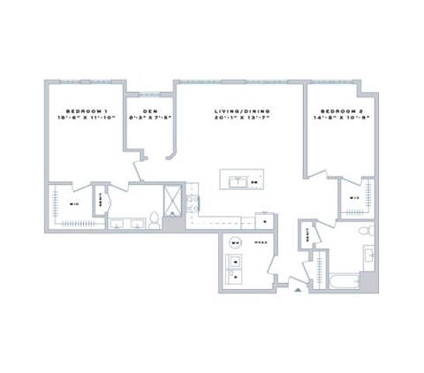 Floor plan for 2 beds, 2 baths, 1487 sqft