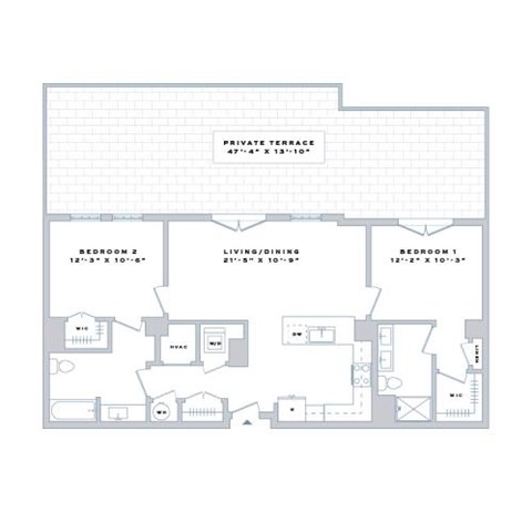 Floor plan for 2 beds, 2 baths, 1082 sqft