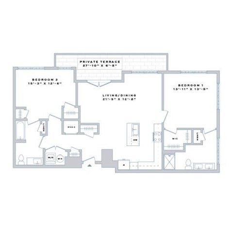 Floor plan for 2 beds, 2 baths, 1270 sqft