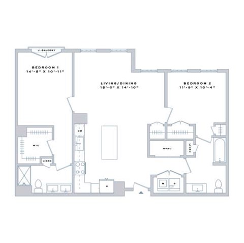 Floor plan for 2 beds, 2 baths, 1170 sqft