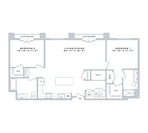 Floor plan for 2 beds, 2 baths, 1335 sqft
