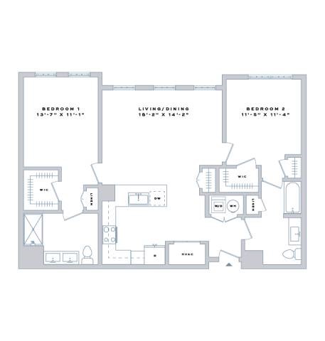 Floor plan for 2 beds, 2 baths, 1202 sqft