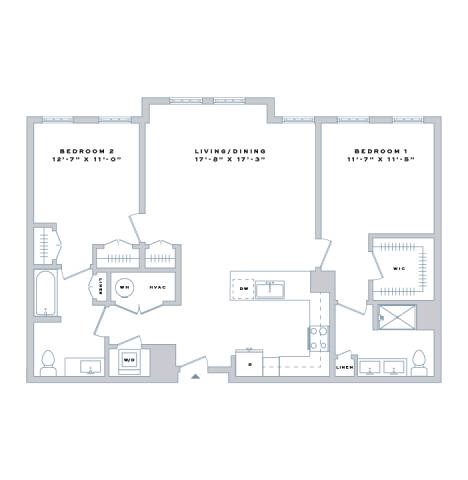 Floor plan for 2 beds, 2 baths, 1186 sqft