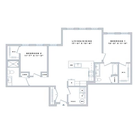 Floor plan for 2 beds, 2 baths, 1301 sqft