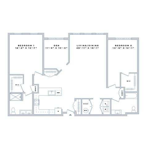 Floor plan for 2 beds, 2 baths, 1742 sqft