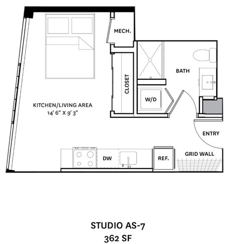 Floor plan for studio, 1 bath, 362 sqft