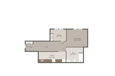 Floor plan for 1 bed, 1 bath, 650 sqft