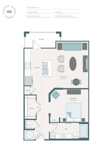 Floor plan for studio, 1 bath, 809 sqft
