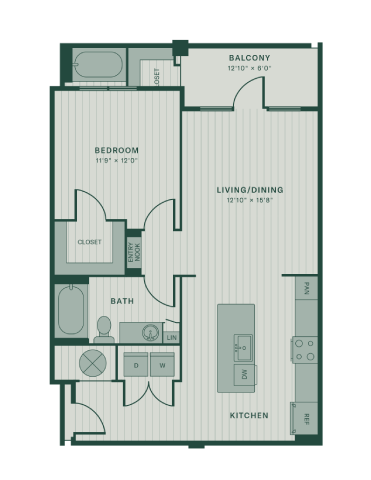 Floor plan for studio, 1 bath, 745 sqft