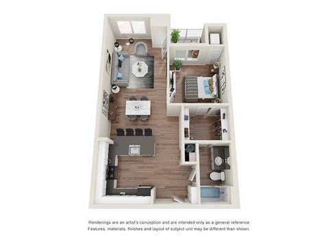 Floor plan for 1 bed, 1 bath, 761 sqft
