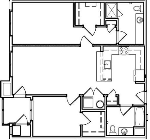 Floor plan for 2 beds, 2 baths, 1240 sqft