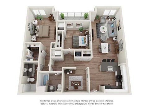 Floor plan for 2 beds, 2 baths, 1415 sqft