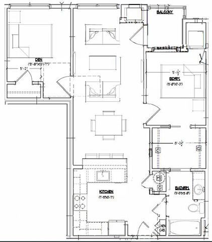 Floor plan for 2 beds, 1 bath, 905 sqft