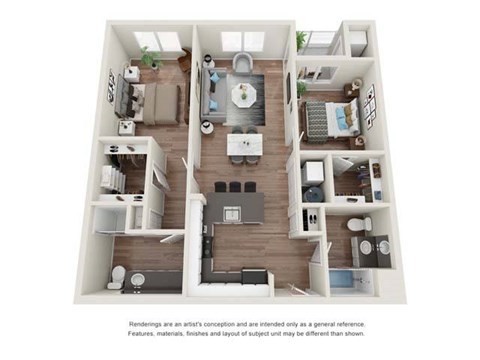 Floor plan for 2 beds, 1 bath, 954 sqft