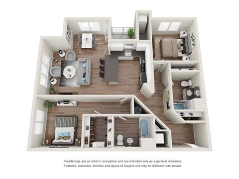 Floor plan for 2 beds, 2 baths, 1150 sqft