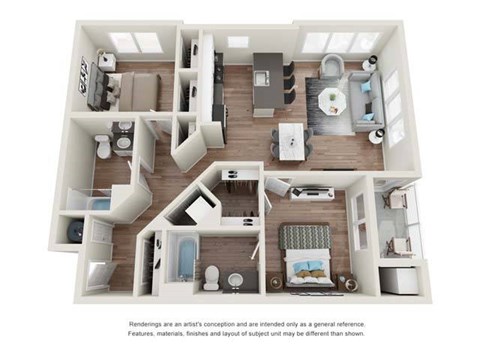 Floor plan for 2 beds, 2 baths, 1134 sqft