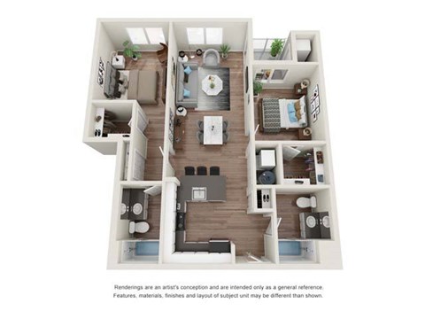 Floor plan for 2 beds, 2 baths, 1152 sqft