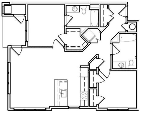 Floor plan for 2 beds, 2 baths, 1150 sqft