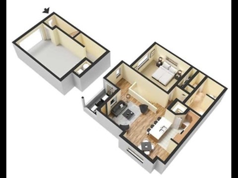Floor plan for 1 bed, 1 bath, 835 sqft