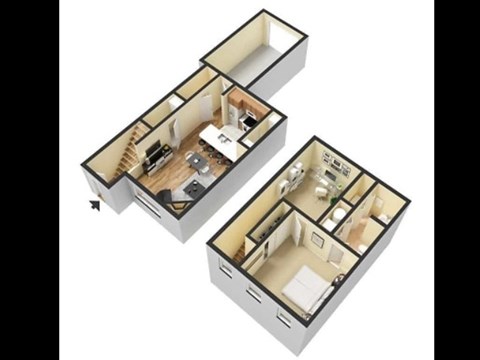 Floor plan for 1 bed, 1.5 baths, 980 sqft