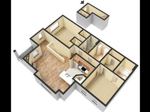 Floor plan for 2 beds, 2 baths, 1215 sqft