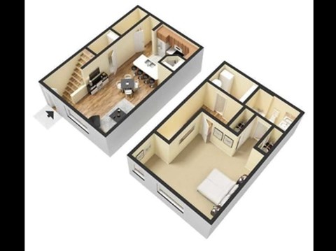 Floor plan for 1 bed, 1.5 baths, 930 sqft