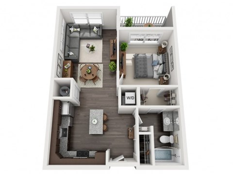 Floor plan for 1 bed, 1 bath, 718 sqft
