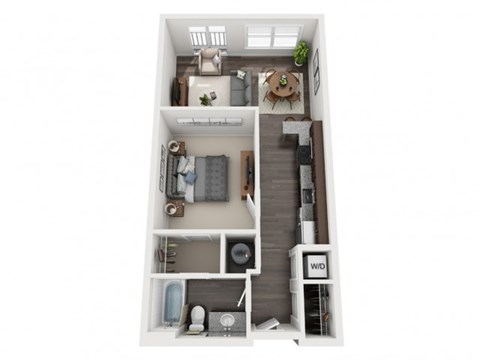 Floor plan for 1 bed, 1 bath, 616 sqft