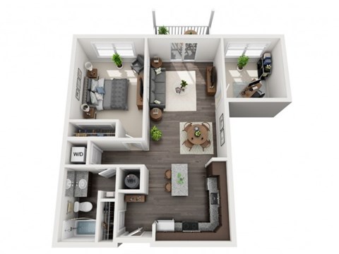 Floor plan for 1 bed, 1 bath, 865 sqft