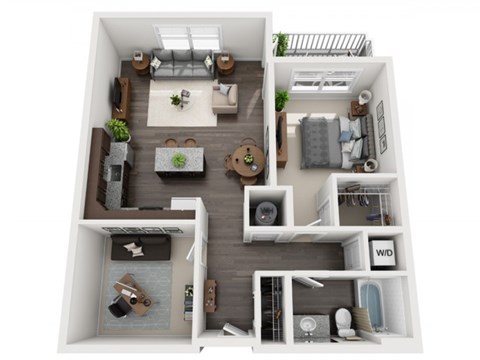 Floor plan for 1 bed, 1 bath, 871 sqft