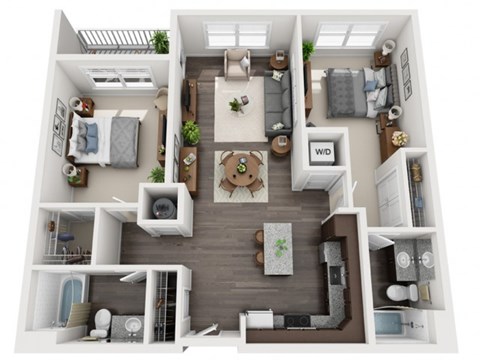 Floor plan for 2 beds, 2 baths, 1074 sqft