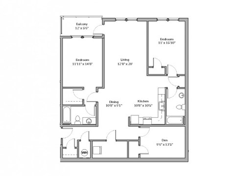Floor plan for 2 beds, 2 baths, 1506 sqft