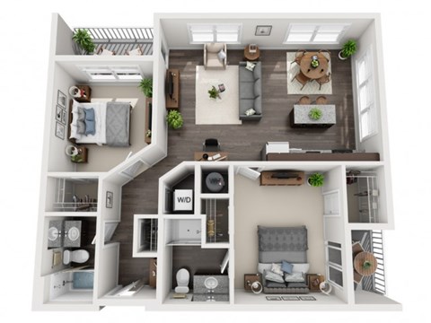 Floor plan for 2 beds, 2 baths, 1040 sqft