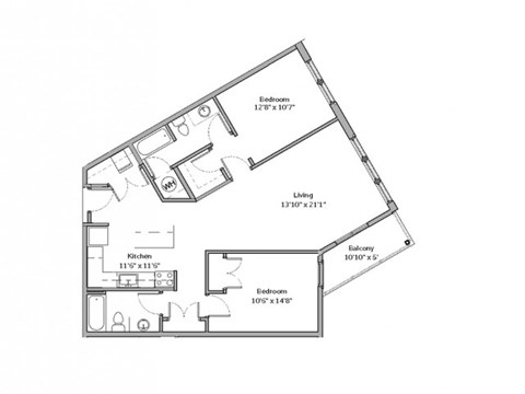 Floor plan for 2 beds, 2 baths, 1092 sqft