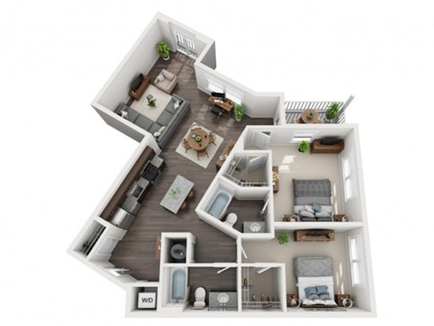 Floor plan for 2 beds, 2 baths, 1178 sqft