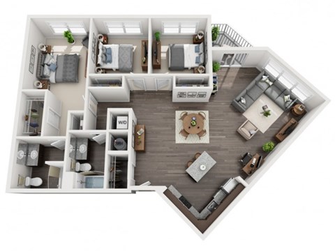 Floor plan for 3 beds, 2 baths, 1442 sqft