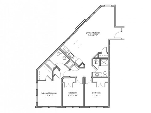 Floor plan for 3 beds, 2 baths, 1146 sqft