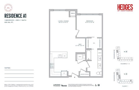 Floor plan for 1 bed, 1 bath, 815 sqft