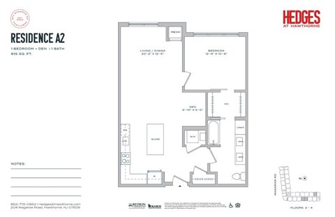 Floor plan for 1 bed, 1 bath, 815 sqft