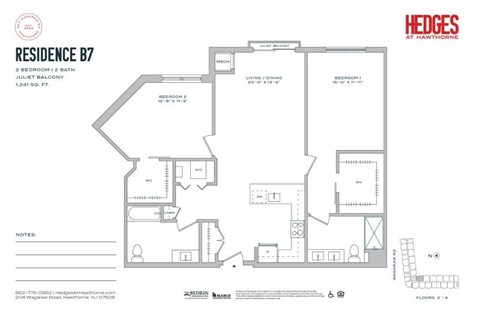 Floor plan for 2 beds, 2 baths, 1241 sqft