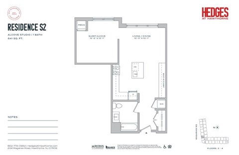 Floor plan for studio, 1 bath, 641 sqft