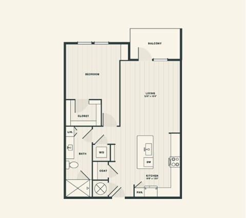 Floor plan for 1 bed, 1 bath, 827 sqft