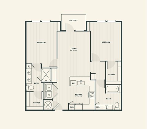 Floor plan for 2 beds, 2 baths, 1180 sqft