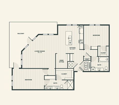 Floor plan for 2 beds, 2 baths, 1560 sqft