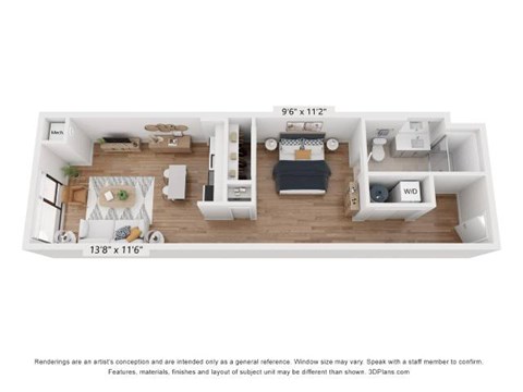 Floor plan for 1 bed, 1 bath, 494 sqft
