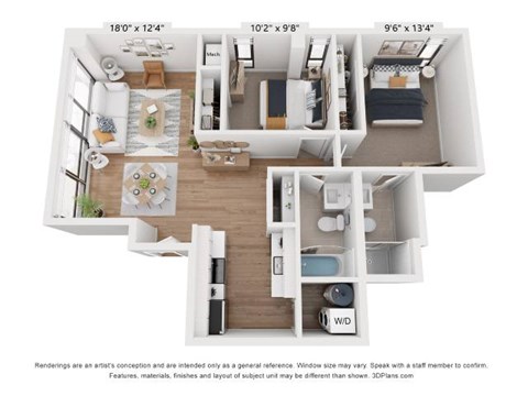 Floor plan for 2 beds, 2 baths, 935 sqft